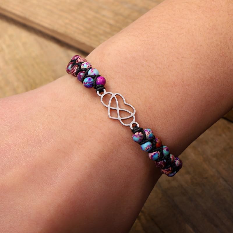 DivaGlamz To My Granddaughter-Infinity Forever Love Heart Bracelet, Natural Emperor Stone Double Layer Purple Beaded Woven Wrap Bracelets Adjustable Mind Peace Gift Jewelry - Image 2